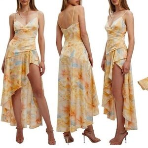 Bardot High Low Dress in Yellow and Blue Floral